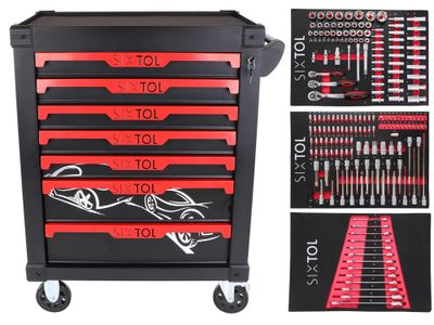 Dílenský vozík na nářadí MECHANIC TROLLEY KEVIN 195, 7 šuplíků, 195 ks nářadí SIXTOL