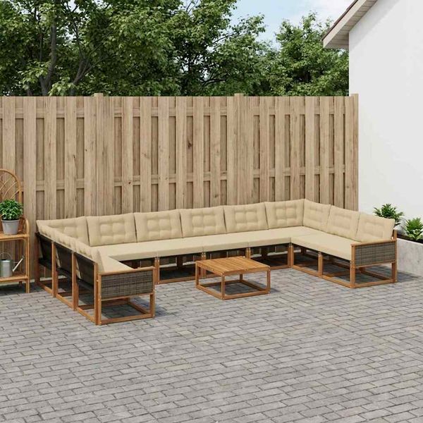vidaXL Záhradná súprava gaučov s vankúšom 11 pcs Prírodná a béžová