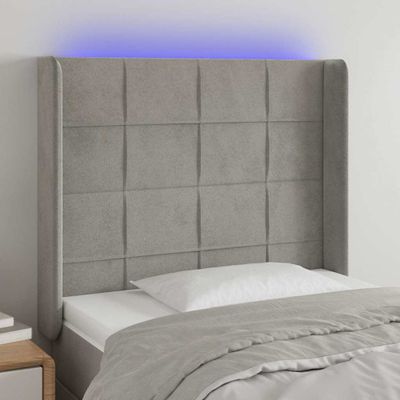 vidaXL Čelo postele s LED bledosivé 103x16x118/128 cm zamat