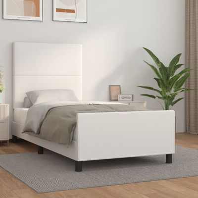 vidaXL Posteľný rám s čelom biely 90x200 cm umelá koža