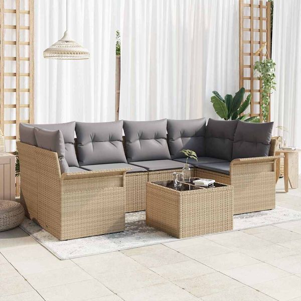 vidaXL Súprava záhradných pohoviek 7 pcs Béžová Poly ratan
