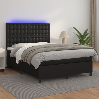 vidaXL Boxspring posteľ s matracom a LED čierna 140x200 cm umelá koža