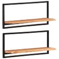 vidaXL Nástenné police 2 ks 80x25x35 cm akáciový masív a oceľ