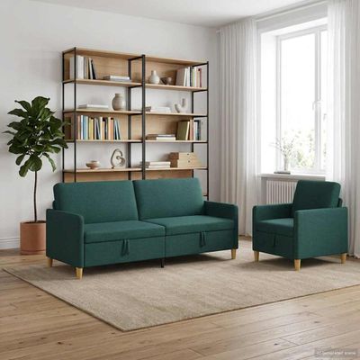 vidaXL Súprava pohovky s úložným priestorom 2 ks Tmavozelená Polyester