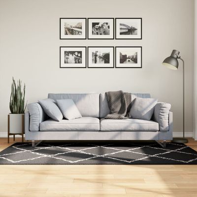 vidaXL Shaggy koberec PAMPLONA, vysoký vlas, čierno krémový 100x200 cm
