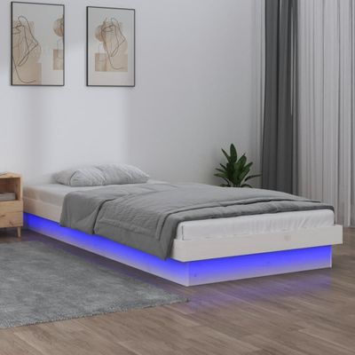 vidaXL Posteľný rám s LED biely 90x190 cm jednolôžko masívne drevo