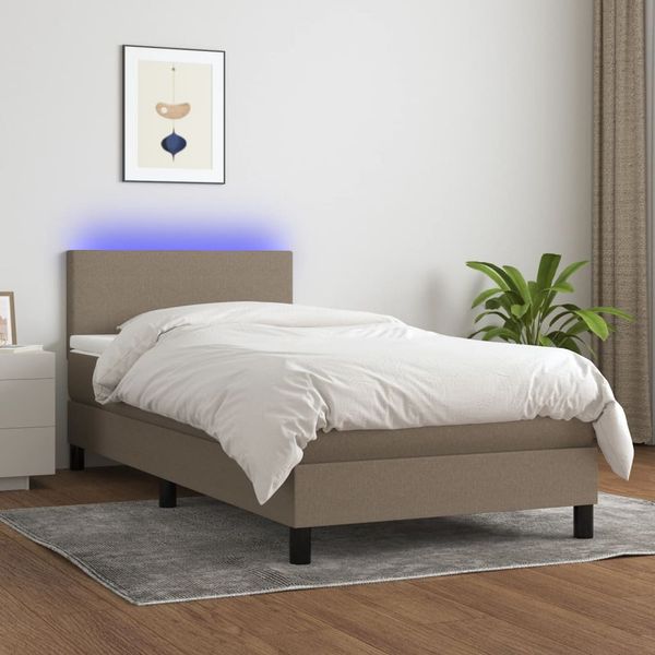 vidaXL Posteľ boxsping s matracom a LED sivohnedá 90x190 cm látka