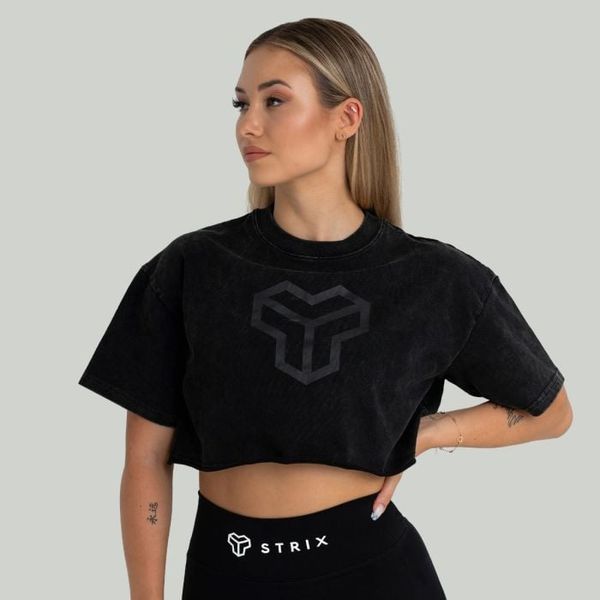 Dámske tričko CropTop Washed Black - STRIX, veľkosť XS, veľkosť oblečenia XS