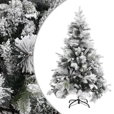 vidaXL Vianočný stromček s vločkami snehu a šiškami 150 cm PVC a PE