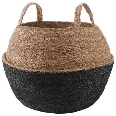 vidaXL Kvetináč s uchami Čierna Ø 45 x 36 cm 100% Morská tráva