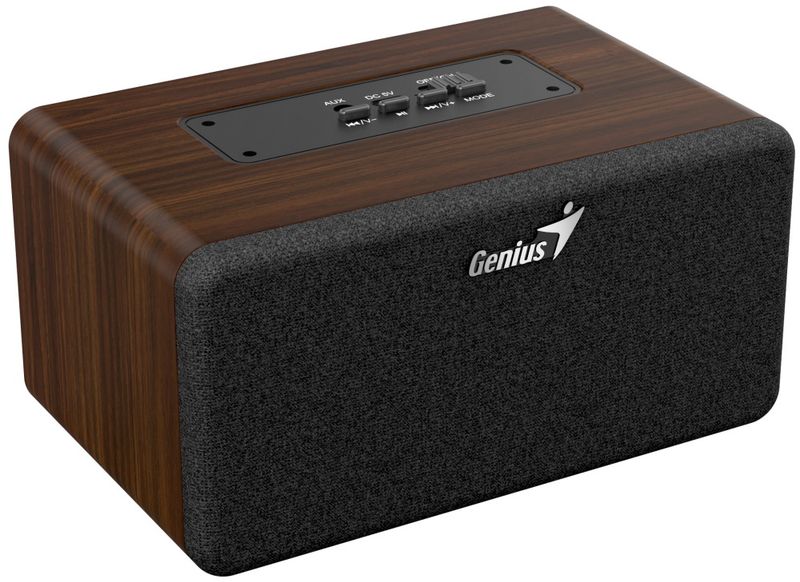 GENIUS repro SP-918BT/ Bluetooth 5.3/ 6W/ dobíjecí USB-C/ barva tmavé dřevo Reproduktor, bezdrátový, 6W RMS, Bluetooth 5.3, 2× 2" menic, AUX vstup, USB-C, prenosný, barva tmavé drevo