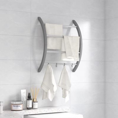 vidaXL Vešiak na uteráky s háčikmi strieborný 56x16x72 cm hliník