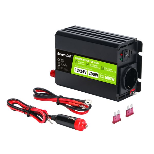 INVGC1224M300DUO Green Cell automobilový menič napätia DUO 12V/24V 300/600W