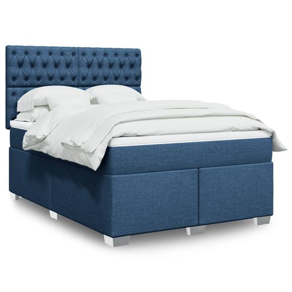vidaXL Posteľný rám boxspring s matracom modrý 160x200 cm látka