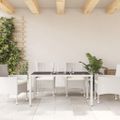 vidaXL Záhradný stôl so sklenenou doskou biely 150x90x75 cm polyratan