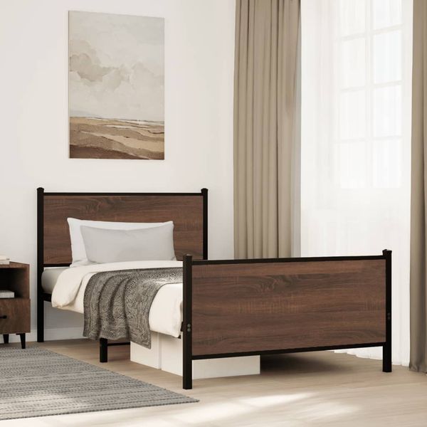 vidaXL Kovový posteľný rám bez matraca hnedý dub 107x203 cm