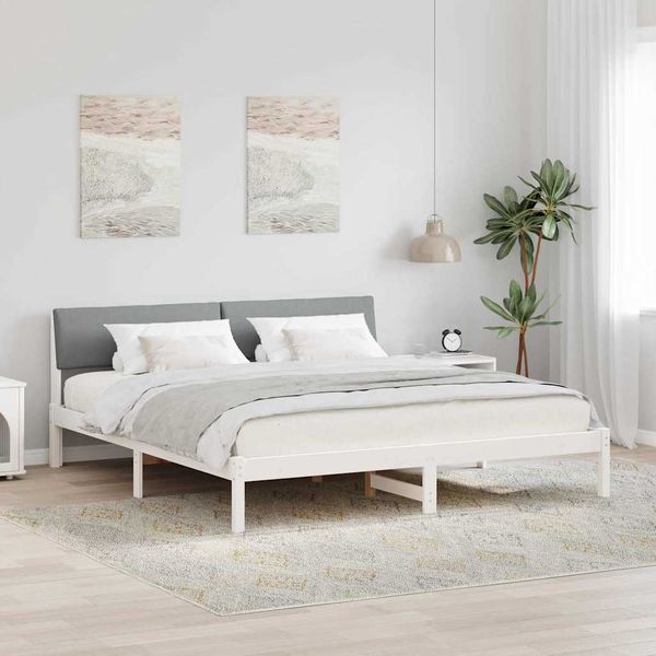 vidaXL Rám postele Biela a svetlosivá 200 x 200 cm Borovicový masív