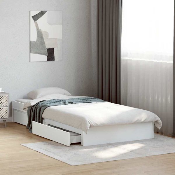 vidaXL Posteľný rám so zásuvkami biely 75x190 cm kompozitné drevo