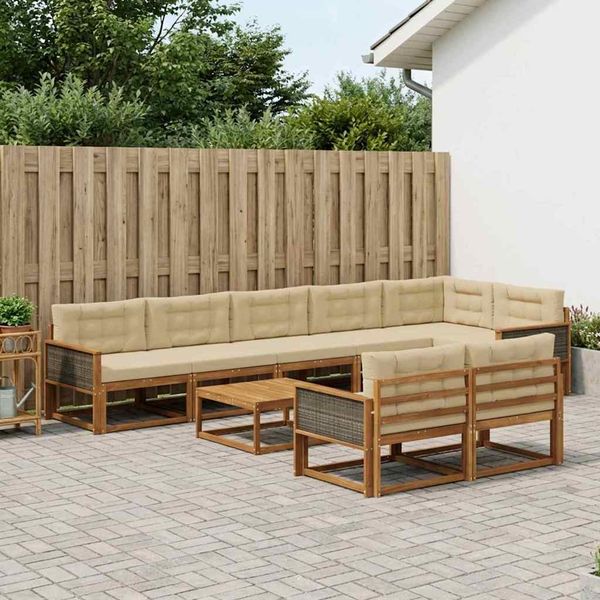 vidaXL Záhradná súprava gaučov s vankúšom 9 pcs Prírodná a béžová