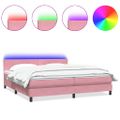 vidaXL Posteľný rám boxsping s matracom a LED ružový 200x220 cm zamat