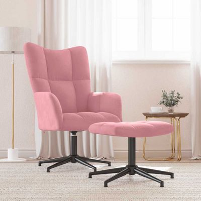 vidaXL Relaxačné kreslo s podnožkou ružové zamat
