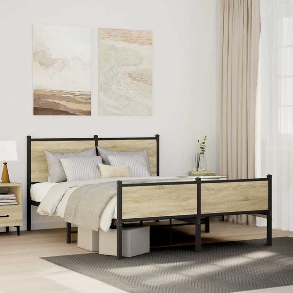 vidaXL Kovový posteľný rám bez matraca, dub sonoma 140x190 cm