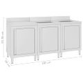vidaXL Gastro kuchynský drez so skrinkou 180x60x96 cm nehrdzavejúca oceľ