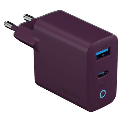 Forever Vibe-TC45AC GaN PD QC nabíjačka 1x USB-C 1x USB 45W tmavá čerešňa
