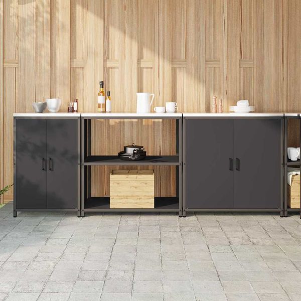 vidaXL Kuchynský úložný set HATTEM 3 pcs Čierna Studený valcovaný oceľ