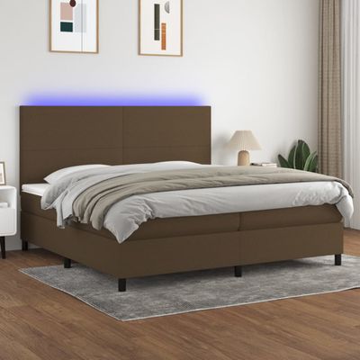 vidaXL Posteľ boxsping s matracom a LED tmavohnedá 200x200 cm látka