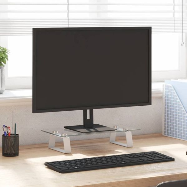 vidaXL Stojan na monitor biely 40x20x8 cm tvrdené sklo a kov