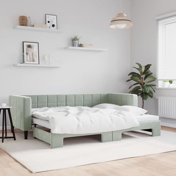 vidaXL Denná posteľ s rozkladacou posteľou bledosivá 80x200 cm zamat