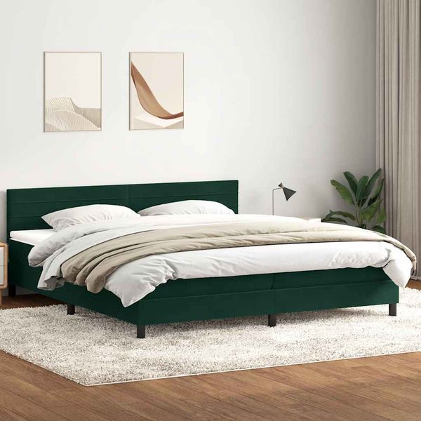 vidaXL Posteľný rám boxsping s matracom tmavozelený 200x220 cm zamat