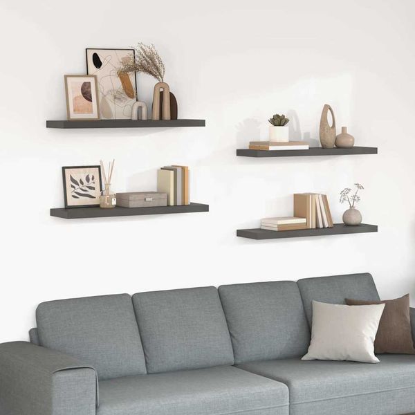 vidaXL Plávajúce nástenné police 4 ks, lesklé sivé 90x23,5x3,8 cm, MDF