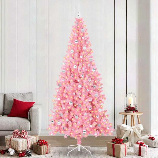 vidaXL Vianočný stromček s 300 LED-i so stojanom Ružová 240 cm PVC