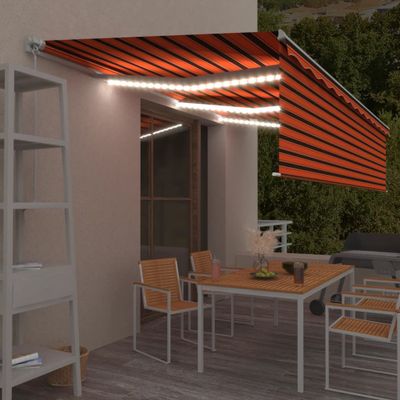 vidaXL Ručne zaťahovacia markíza s tienidlom a LED 6x3m oranžovo-hnedá