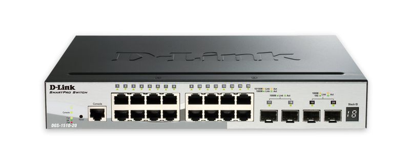 D-Link DGS-1510-20, 20-port Gigabit Stackable SmartPro Switch, 2x SFP, 2x 10G SFP+