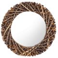 vidaXL Nástenné zrkadlo 60 cm teakové drevo okrúhle