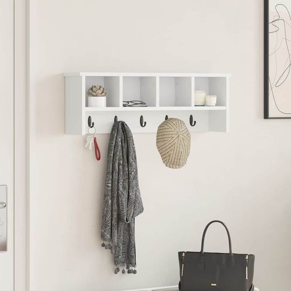 vidaXL Vešiak na stenu Nástenný Biela 75 x 16 x 26 cm Kompozitné drevo