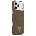 Puzdro Guess Case Magsafe PU Leather Case s trojuholníkovým logom strieborný kovový rám fotoaparátu pre iPhone 17 Pro hnedá