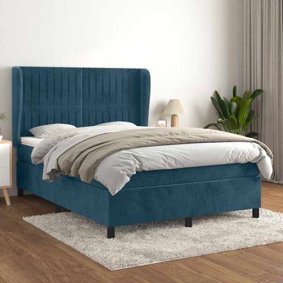 vidaXL Posteľný rám boxsping s matracom tmavomodrý 140x200 cm zamat