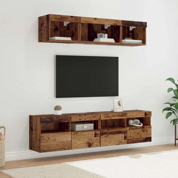 vidaXL TV nástenné jednotky s LED 5 pcs Staré drevo 80 x 30 x 40 cm