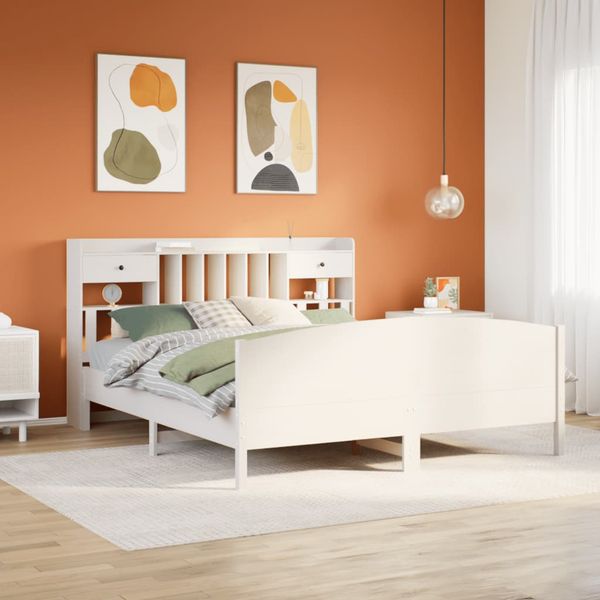 vidaXL Posteľ s knižnicou bez matraca biela 180x200cm borovicový masív