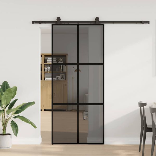 vidaXL Posuvné dvere s kovaním čierne 90x205 cm tvrdené sklo