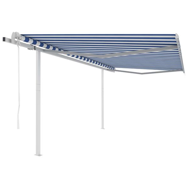 vidaXL Automaticky zaťahovacia markíza so stĺpmi 4,5x3,5 m modro-biela