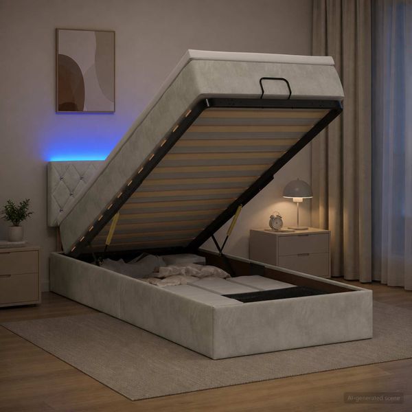 vidaXL Ottoman posteľ s matracom a LED Svetlosivá 100 x 200 cm Zamat