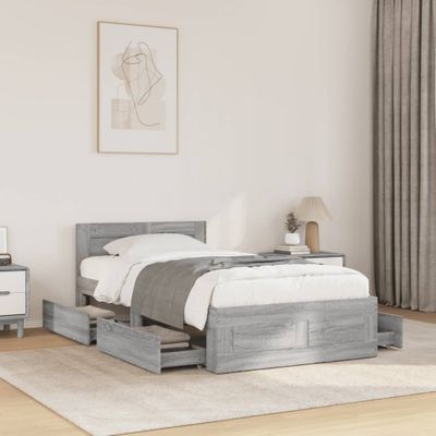 vidaXL Posteľný rám s čelom sivý sonoma 90x200 cm kompozitné drevo
