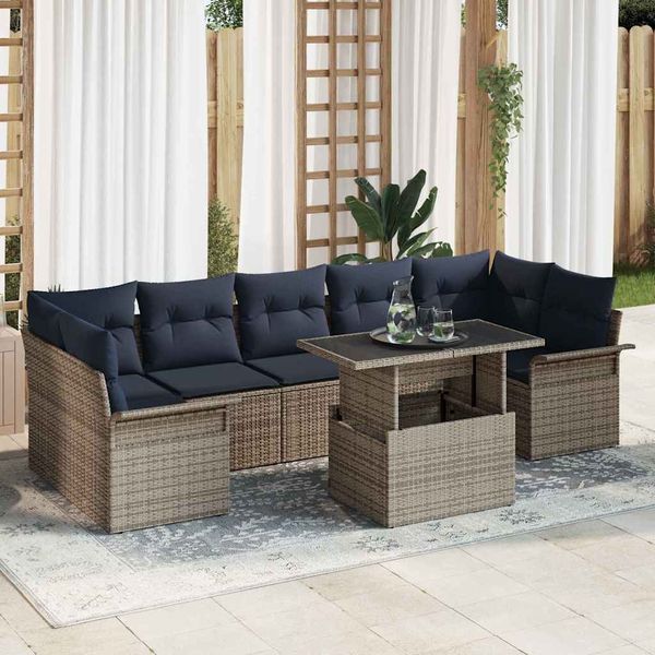 vidaXL Súprava záhradných pohoviek s vankúšom 8 pcs Sivá Poly Ratan