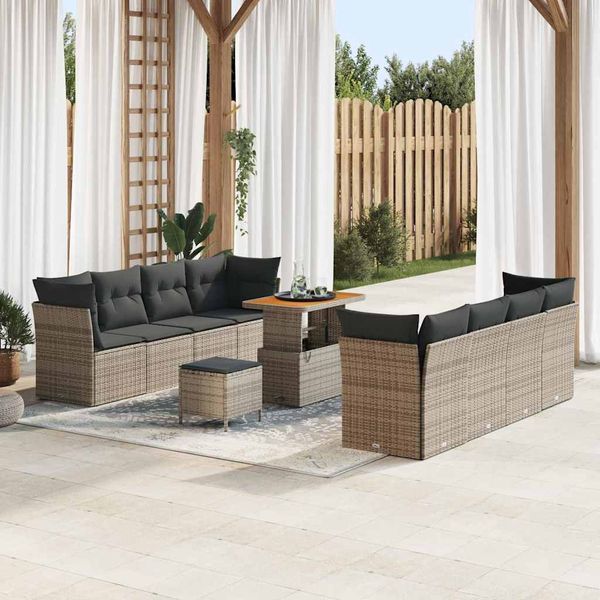 vidaXL Súprava záhradných pohoviek s vankúšom s úložiskom 11 pcs Sivá