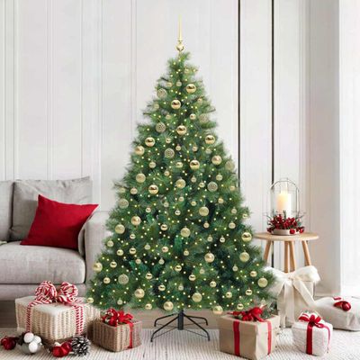 vidaXL Umelý vianočný stromček s 300 LED-i Zelená 180 cm PE a PVC